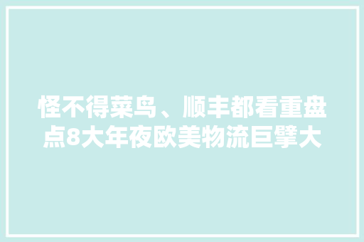 怪不得菜鸟、顺丰都看重盘点8大年夜欧美物流巨擘大年夜数据应用案例！