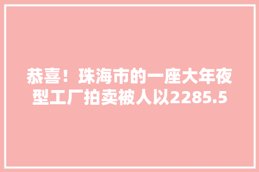 恭喜！珠海市的一座大年夜型工厂拍卖被人以2285.5万元的高价拿下！