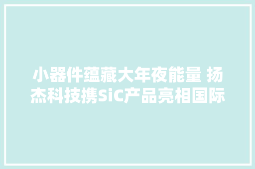 小器件蕴藏大年夜能量 扬杰科技携SiC产品亮相国际储能大年夜会,储能公司排名前十名。