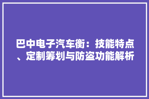 巴中电子汽车衡：技能特点、定制筹划与防盗功能解析