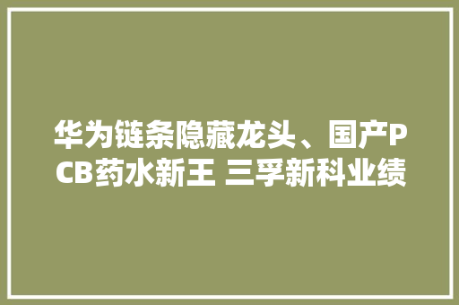 华为链条隐藏龙头、国产PCB药水新王 三孚新科业绩反转明确