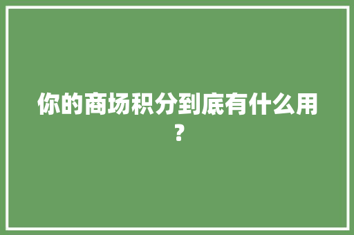 你的商场积分到底有什么用？