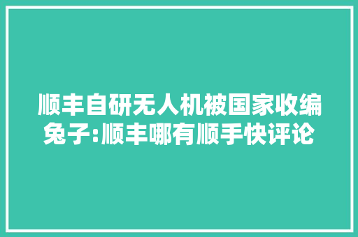 顺丰自研无人机被国家收编兔子:顺丰哪有顺手快评论区笑去世了