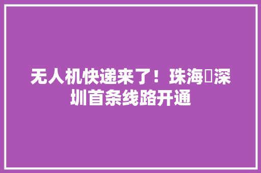 无人机快递来了！珠海⇌深圳首条线路开通