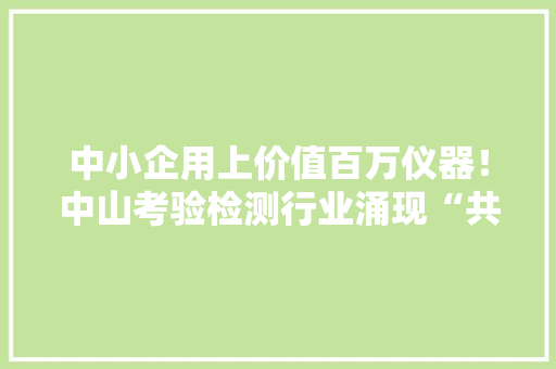 中小企用上价值百万仪器！中山考验检测行业涌现“共享实验室”