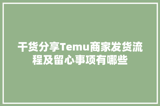 干货分享Temu商家发货流程及留心事项有哪些