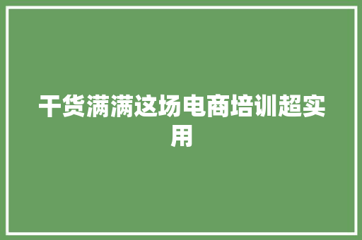 干货满满这场电商培训超实用