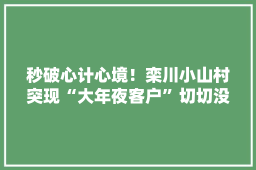 秒破心计心境！栾川小山村突现“大年夜客户”切切没想到睡梦中被抓