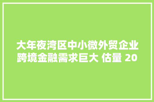 大年夜湾区中小微外贸企业跨境金融需求巨大 估量 2027 年潜在融资需求达万亿元