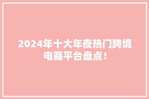 2024年十大年夜热门跨境电商平台盘点！