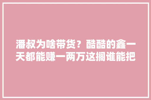 潘叔为啥带货？酷酷的鑫一天都能赚一两万这搁谁能把握住？