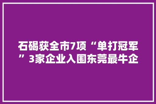 石碣获全市7项“单打冠军”3家企业入围东莞最牛企业榜