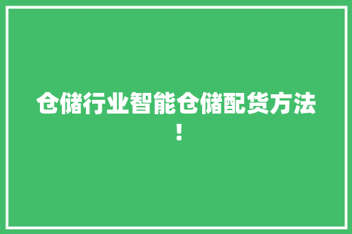 仓储行业智能仓储配货方法！