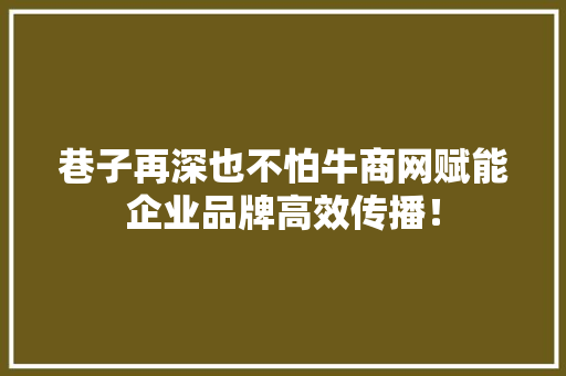 巷子再深也不怕牛商网赋能企业品牌高效传播！