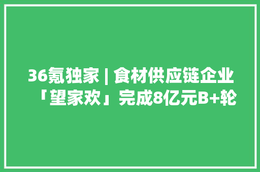 36氪独家 | 食材供应链企业「望家欢」完成8亿元B+轮融资用数字化科技成长“合资人”模式