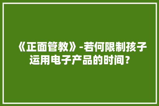 《正面管教》-若何限制孩子运用电子产品的时间？,韶光慢。