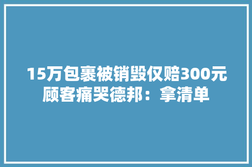 15万包裹被销毁仅赔300元顾客痛哭德邦：拿清单