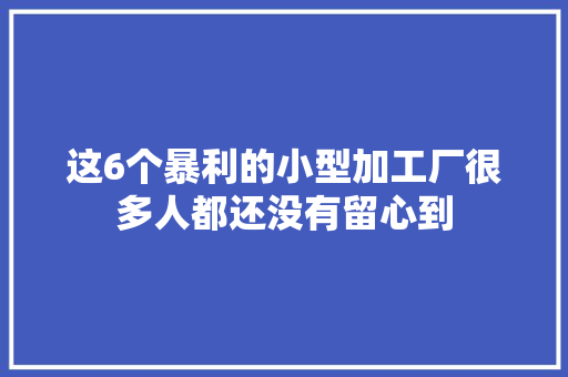 这6个暴利的小型加工厂很多人都还没有留心到