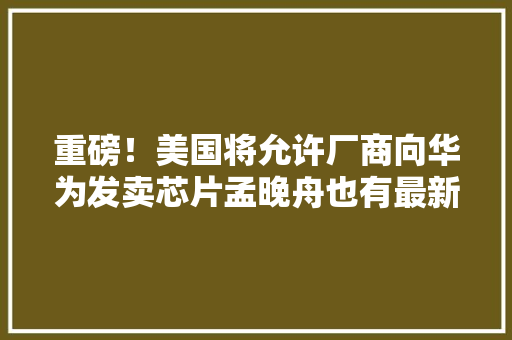 重磅！美国将允许厂商向华为发卖芯片孟晚舟也有最新消息！华为迎来起色？余承东：想尽办法让营业连续