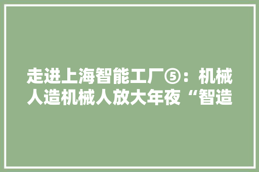 走进上海智能工厂⑤：机械人造机械人放大年夜“智造”溢出效应