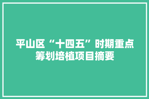 平山区“十四五”时期重点筹划培植项目摘要