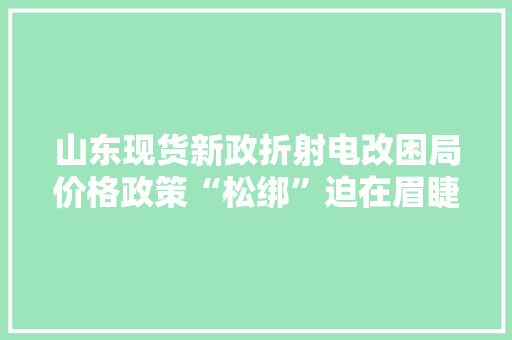山东现货新政折射电改困局价格政策“松绑”迫在眉睫