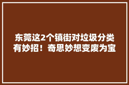 东莞这2个镇街对垃圾分类有妙招！奇思妙想变废为宝 东莞这2个镇街对垃圾分类有妙招！奇思妙想变废为宝 智能科技
