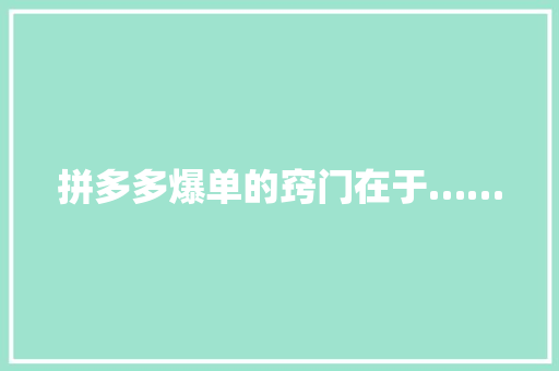 拼多多爆单的窍门在于……