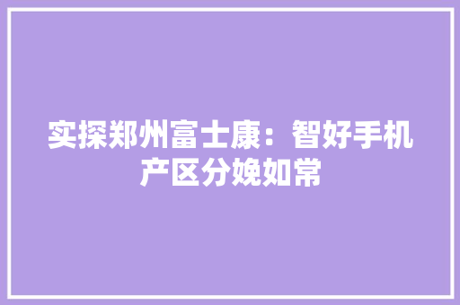 实探郑州富士康：智好手机产区分娩如常
