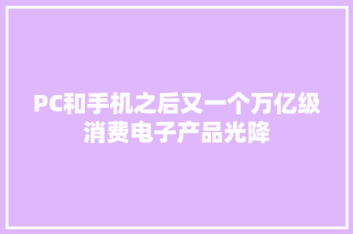 PC和手机之后又一个万亿级消费电子产品光降,商业融资计划书。