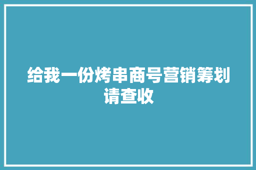 给我一份烤串商号营销筹划请查收