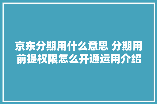 京东分期用什么意思 分期用前提权限怎么开通运用介绍