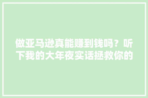 做亚马逊真能赚到钱吗？听下我的大年夜实话拯救你的房子和车子