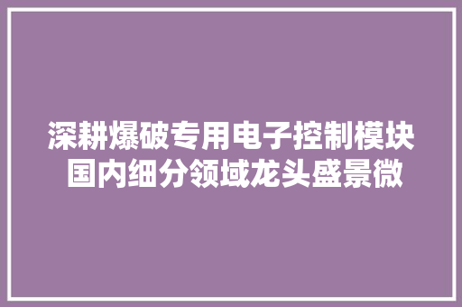 深耕爆破专用电子控制模块 国内细分领域龙头盛景微今日申购