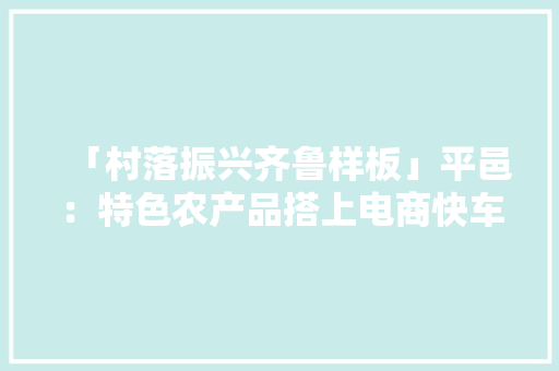 「村落振兴齐鲁样板」平邑：特色农产品搭上电商快车 打造村落振兴新模式