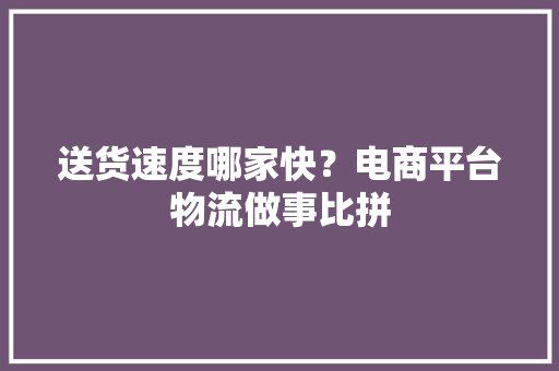 送货速度哪家快？电商平台物流做事比拼