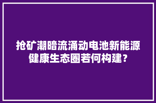 抢矿潮暗流涌动电池新能源健康生态圈若何构建？ 抢矿潮暗流涌动电池新能源健康生态圈若何构建？ 互联通信