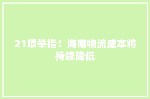 21项举措！海南物流成本将持续降低