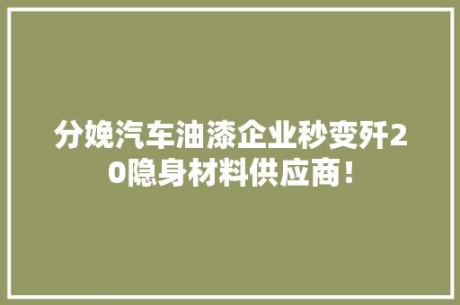 分娩汽车油漆企业秒变歼20隐身材料供应商！