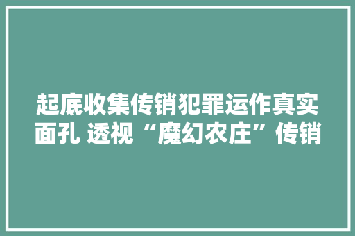 起底收集传销犯罪运作真实面孔 透视“魔幻农庄”传销案审结始末 起底收集传销犯罪运作真实面孔 透视“魔幻农庄”传销案审结始末 智能家居
