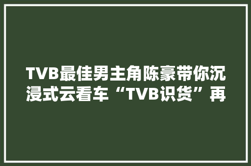 TVB最佳男主角陈豪带你沉浸式云看车“TVB识货”再创电商直播新弄法