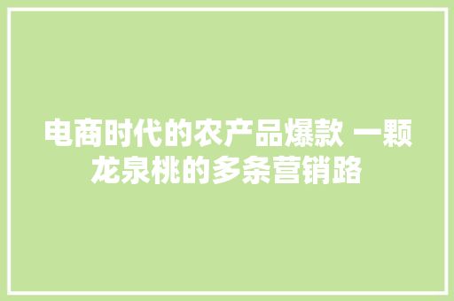 电商时代的农产品爆款 一颗龙泉桃的多条营销路