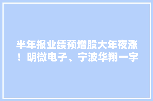 半年报业绩预增股大年夜涨！明微电子、宁波华翔一字涨停芯源微盘中大年夜涨15%这些板块业绩有望超预期