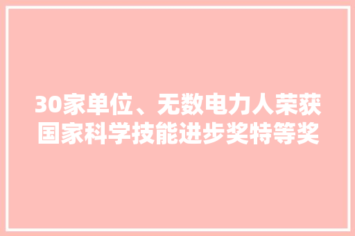 30家单位、无数电力人荣获国家科学技能进步奖特等奖！是不是也有你的供献？