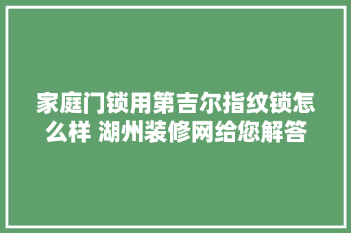 家庭门锁用第吉尔指纹锁怎么样 湖州装修网给您解答