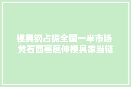 模具钢占据全国一半市场 黄石西塞延伸模具家当链
