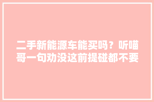 二手新能源车能买吗？听喵哥一句劝没这前提碰都不要碰 二手新能源车能买吗？听喵哥一句劝没这前提碰都不要碰 智能科技