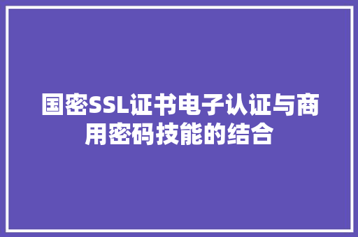 国密SSL证书电子认证与商用密码技能的结合