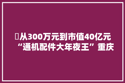​从300万元到市值40亿元“通机配件大年夜王”重庆瑜欣电子成长揭秘