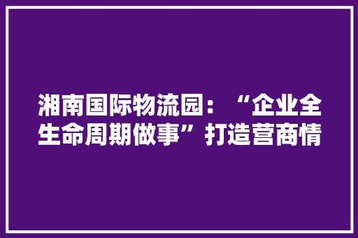 湘南国际物流园：“企业全生命周期做事”打造营商情形最强硬核